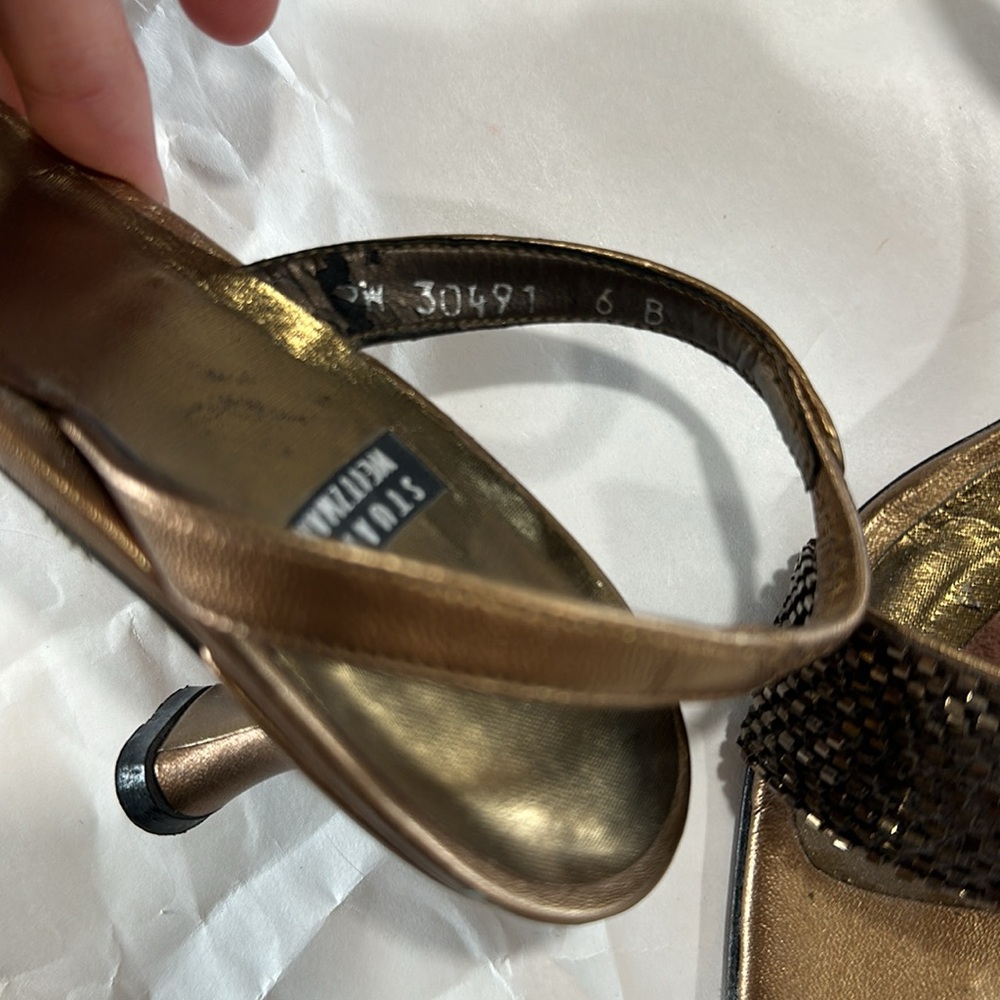 Beautiful Stewart Weitzman Bronze copper beaded metallic leather kitten heels - Picture 4 of 7